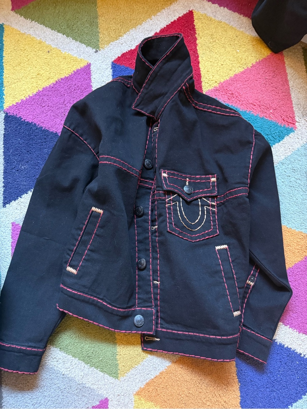True Religion Black Jacket with Pink Contrast Stitching